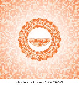 watermelon icon inside orange tile background illustration. Square geometric mosaic seamless pattern with emblem inside.
