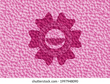 watermelon icon inside pink emblem with bubbles background. Vintage. Vector Illustration. Detailed. 