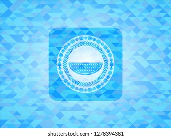 watermelon icon inside realistic sky blue emblem. Mosaic background