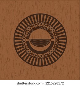 watermelon icon inside realistic wooden emblem