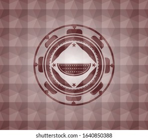 watermelon icon inside red geometric pattern emblem. Seamless.