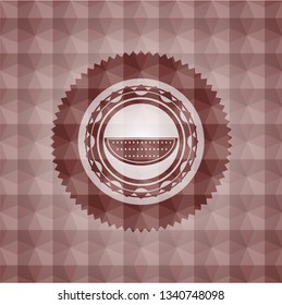 watermelon icon inside red seamless geometric pattern emblem. Seamless.