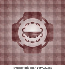 watermelon icon inside red seamless geometric badge.