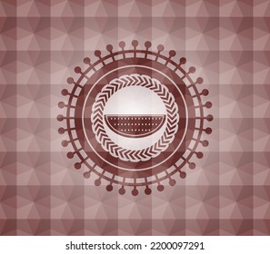 watermelon icon inside red seamless emblem or badge with abstract geometric polygonal pattern background. 
