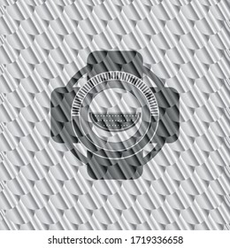 watermelon icon inside shiny silver badge. Scales pattern. Vector Illustration. Detailed. 