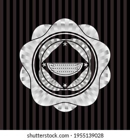 watermelon icon inside silver shiny badge. 