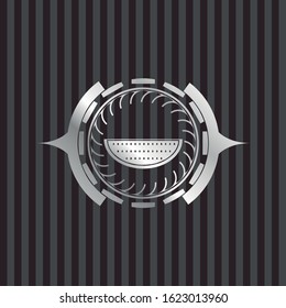 watermelon icon inside silvery badge or emblem