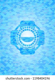 watermelon icon inside sky blue emblem with mosaic ecological style background