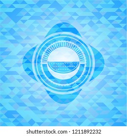 watermelon icon inside sky blue emblem with triangle mosaic background