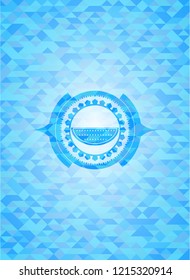 watermelon icon inside sky blue emblem with mosaic ecological style background