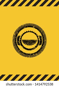 watermelon icon inside warning sign, black grunge emblem. Vector Illustration. Detailed.