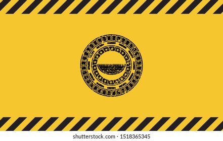 watermelon icon inside warning sign, black grunge emblem. Vector Illustration. Detailed.