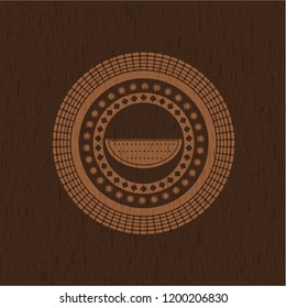 watermelon icon inside wooden emblem. Retro