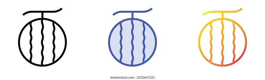 Wassermelonen-Symbol. Lineares, blaues Füllungs- und Farbverlauf-Design einzeln auf weißem Hintergrund