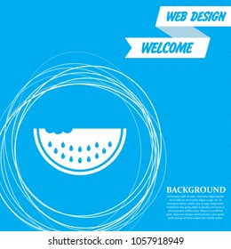 watermelon icon on a blue background with abstract circles around and place for your text. Vector illustration