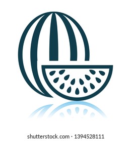 Icono De La sandía En Fondo Gris. Diseño de reflexión de sombra. Ilustración vectorial.