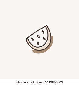 Watermelon icon on isolated white background. Concept: application for logo, placement on websites and social networks for storis, menu. Hot summer, holidays. Manual picture. Scrawl. EPS 10.
