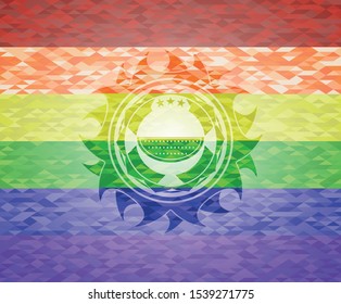 watermelon icon on mosaic background with the colors of the LGBT flag