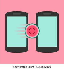 Watermelon icon on smartphone screen. Modern flat design elements for web sites, web banners, etc. Vector illustration