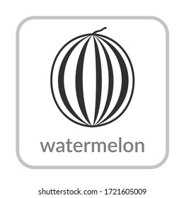 Watermelon icon. Outline flat sign, isolated white background. Symbol of health nutrition, eco food berry. Contour linear shape. Sweet nutritious organic dessert. Cartoon design Vector illustration