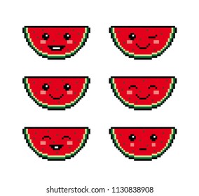 Watermelon icon. Pixel art. Vector Illustration isolated on white background.
