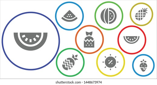 watermelon icon set. 9 filled watermelon icons.  Simple modern icons about  - Watermelon, Pineapple, Summer, Strawberry