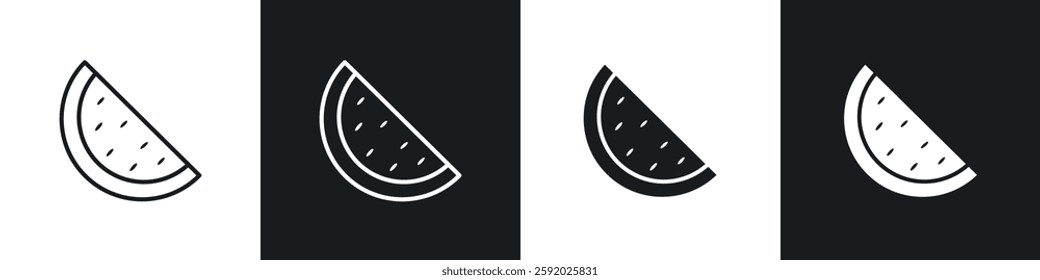 Watermelon icon set black and white colors. Graphic Vector icons pack