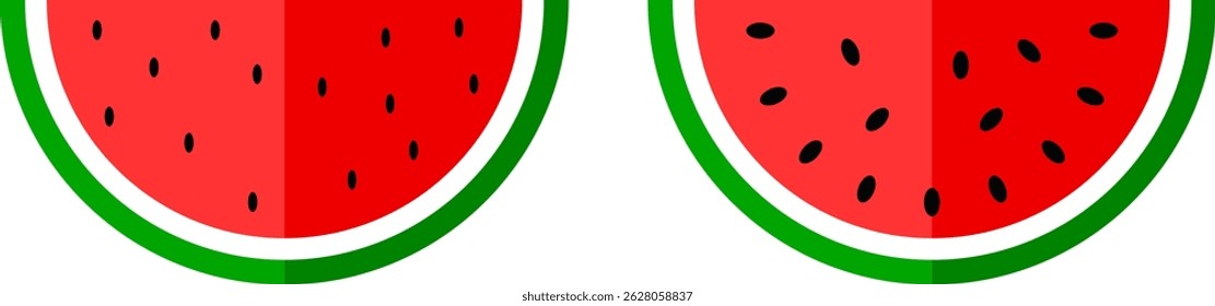 Conjunto de ícones de melancia. seção transversal com sementes. símbolo de melão. Melancias frescas e suculentas. símbolo de fruta de verão
