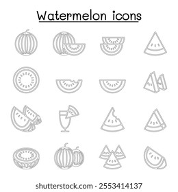 Watermelon icon set in thin line style