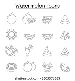 Watermelon icon set in thin line style