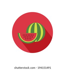 Watermelon icon with shadow in flat design