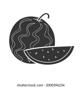 Watermelon Icon Silhouette Illustration. Summer Fruit Vector Graphic Pictogram Symbol Clip Art. Doodle Sketch Black Sign.