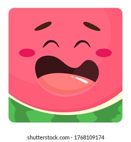 Watermelon icon, styled and cheerful square watermelon with a smile. Vector illustration in cartoon flat style.
