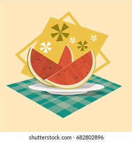 Watermelon Icon Summer Sea Vacation Concept Summertime Holiday Vector Illustration