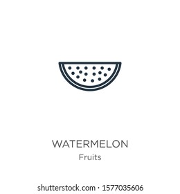 Watermelon icon. Thin linear watermelon outline icon isolated on white background from fruits collection. Line vector sign, symbol for web and mobile