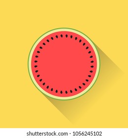 Watermelon icon in top view flat design with colorful colors and shadow. Summer fruit illustration.