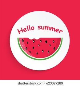 Watermelon icon.Hello Summer poster with watermelon.Fresh and juicy watermelon 