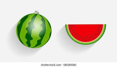 Watermelon Icons with Long Shadows Vector Illustration