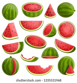 Watermelon icons set. Cartoon set of watermelon vector icons for web design