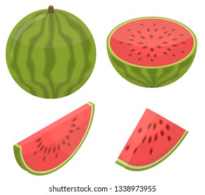 Watermelon icons set. Isometric set of watermelon vector icons for web design isolated on white background