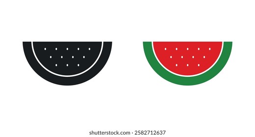 Watermelon icons set vectors black and colored style