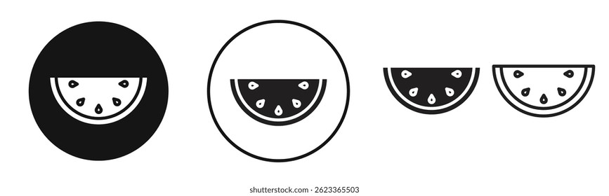 Watermelon icons in solid black and outlined style