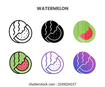 Wassermelone Symbole Vektorgrafik Set Linie, flach, glyph, Umriss Farbverlauf-Linie. Ideal für Web, App, Präsentation und mehr. Bearbeitbarer Strich und Pixel perfekt.