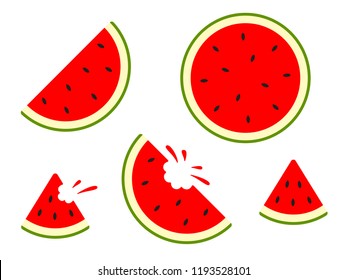 Watermelon icons - vector set. Vector water melon. Slice fruit isolated on white background