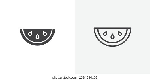 Watermelon icons vectors illustrations in black fill and liner versions