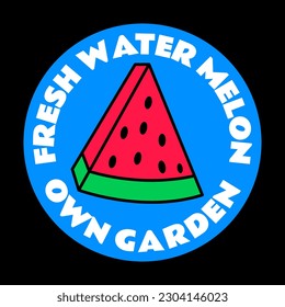 Watermelon illustration, cartoon, vintage style. poster, t-shirt print, sticker, logo design