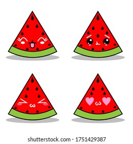 Watermelon illustration with facial expressions. Vector illustration of funny fruits. Can be used for emojis and stickers.