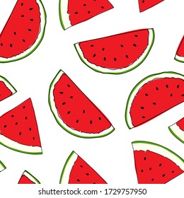 Watermelon illustration seamless pattern with bright color. Useful for wrapping paper and decorations. Vector background.