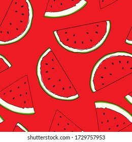 Watermelon illustration seamless pattern with bright color. Useful for wrapping paper and decorations. Vector background.