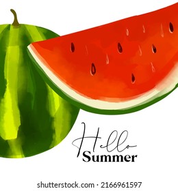 Watermelon illustration with text Hello summer